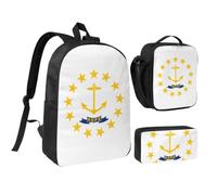 Tianbaozdp Rhode Island State Flag Print Backpack 3 PCS,With Insulated Lunch Bag Zippered Pencil Case,17in backpack
