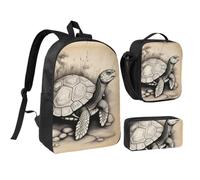 Tianbaozdp Turtle write Print Backpack 3 PCS,With Insulated Lunch Bag Zippered Pencil Case,17in backpack