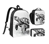 Tianbaozdp Turtle write Print Backpack 3 PCS,With Insulated Lunch Bag Zippered Pencil Case,17in backpack