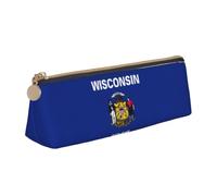 Tianbaozdp Wisconsin State Flag Print Pencil Case Pouch,Leather Pencil case,for Stationery,Cosmetics,Office,Travel