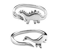 Tianbi 2Pcs Dinosaur Ring,Open Adjustable Dinosaur Rings Vintage Silver Rings,Alloy Lead-free Ring,Adjustable Dinosaur Finger Ring Open Ring Set for Lovers