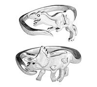 Tianbi 2Pcs Dinosaur Ring,Open Adjustable Dinosaur Rings Vintage Silver Rings,Alloy Lead-free Ring,Adjustable Dinosaur Finger Ring Open Ring Set for Lovers
