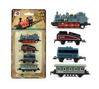 Tianbi 4Pcs Mini Steam Train Model Toys,Simulation Retro Steam Train Toy Kit,Pull Back Simulation Steam Train Model Toys for Boys and Girls Gift,Blue