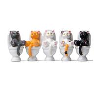 Tianbi 5Pcs Cat Figurine Decor,Cat Sitting on Toilet Statues,Mini Toilet Cat Figurines Desktop Ornaments,Cartoon Animal Garden Statues for Micro Landscape