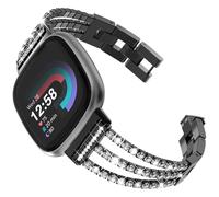 TIANCANCAN Compatible with Fitbit Versa 4/ Versa 3/ Sense 2/ Sense Strap for Women Dressy Metal Replacement Wristbands Bands Bling Rhinestone Bracelet Band for Fitbit Versa 4 Smartwatch (BLACK)
