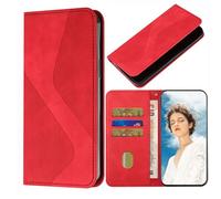 TIANCI Case for Nothing Phone 4a, Simplicity Hidden Magnetic PU Leather Phone Case, S-shaped Striped Flip Wallet Cover for Nothing Phone 4a Red
