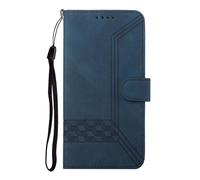 TIANCI Phone Case for Doogee N55, Checkered Business Leather Case, Wrist Rope Mobile Cover for Doogee N55 Blue