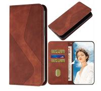 TIANCI Phone Case for OnePlus Ace 6 Ultra, Simplicity Hidden Magnetic PU Leather Phone Case, S-shaped Striped Flip Wallet Cover for OnePlus Ace 6 Ultra Brown