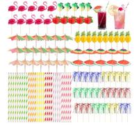 TIANCONGYUN Pack of 120 Cocktail Decorations, Reusable Cocktail Accessories, Cocktail Umbrellas, Cocktail Straws for Summer Decoration, Pool Party Decoration, Bar Decoration