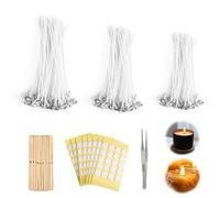 TIANCONGYUN Pack of 150 Cotton Candle Wicks, 10/12/15 cm, 50 Pieces Each, Wick Holders, Stickers, Tweezers