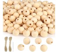 TIANCONGYUN Pack of 170 Natural Wooden Beads, 16 mm Round Wooden Beads with 4 mm Hole, Craft Ropes and Needle for DIY Jewellery