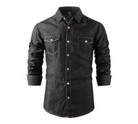 Tianerhay Denim Shirts for Men Long Sleeve Western Shirts with Two Pocket | Cotton Blend,Lightweight,Button Down Vintage Cowboy Shirts,Regular Fit,for Work Casual Daily Outdoor