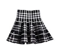 Tianerhay Little Girl's High Waist Plaid Stretchy Flared Pleated Skater Skirt Casual Black White Tag 150CM- UK 9-10 Years