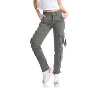 Tianerhay Women's Cotton Cargo Trousers Multi Pocket Combat Pants Straight Leg Utility Workwear Grey Tag 32-UK 12