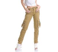 Tianerhay Women's Cotton Cargo Trousers Multi Pocket Combat Pants Straight Leg Utility Workwear Khaki Tag 30-UK 10