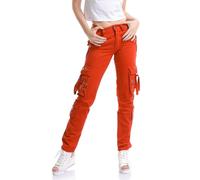 Tianerhay Women's Cotton Cargo Trousers Multi Pocket Combat Pants Straight Leg Utility Workwear Orange Tag 32-UK 12