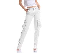 Tianerhay Women's Cotton Cargo Trousers Multi Pocket Combat Pants Straight Leg Utility Workwear White Tag 32-UK 12