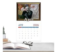 Tianeri 2026 Monthly Wall Calendar | Ugly Dog Spiral Bound Renaissance Work Supplies | Monthly Wall Calendar | for Habit Health Mental Study School Task Home Cleaning Exercise Workout Vacation Party