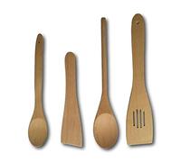 Tianfeng Cooking Style 4 Piece Wooden Kitchen Utensils Set Natural Wood Spoons & Spatulas for Mixing, Stirring, Scooping & Tasting Long Handles, Non-Toxic, Strong & Sturdy