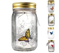 Tianfry Butterfly Collection Jar, Butterfly in a Jar That Moves, Butterfly Collection Mason Jar, Animated Butterfly in a Jar (Yellow)