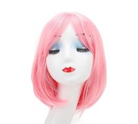 TianfuSpanda Bob Wig, 12 Inch Short Pink Bob with Bangs, Heat Resistant Straight Style, Adjustable Straps & Breathable Cap, Comfortable Synthetic Hair Wig for Women Daily Wear