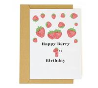 tiangqiwoole Berry First Birthday Card for Girl-Sweet Strawberry Themed 1st Birthday Greeting Card for Daughter Niece or Granddaughter - Baby Girl First Gift Card Cute Keepsake (Strawberry-Pink)