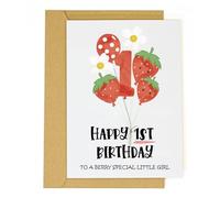 tiangqiwoole Berry First Birthday Card for Girl-Sweet Strawberry Themed 1st Birthday Greeting Card for Daughter Niece or Granddaughter - Baby Girl First Gift Card Cute Keepsake (Strawberry-Red)