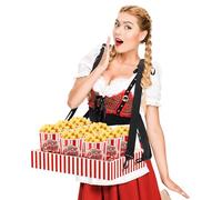 Tiangrid 1 Pcs Wooden Snack Trays with Strap 15 x 10x 2.7 Inch Movie Night Snack Popcorn Beverage Carrier Party Tray for 20's Theme Costume Accessory Carnival Prop Adult (Red and White Stripes)