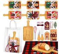 Tiangrid 12 Set Christmas Charcuterie Board Gifts Bulk, Bamboo Mini Cheese Cutting Board Gifts with Spreader Knives Fork Towel Whisk for Xmas Gift Wedding Bridal Baby Shower Prize Party(Light)