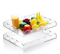 Tiangrid 2 Pack Serving Tray with Handles, Scalloped Clear Acrylic Tray, Large Outdoor Tray Plastic Decorative Tray Organizer for Food Ottoman Coffee Kitchen Table Countertop Bathroom Makeup Display