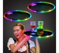 Tiangrid 2 Pcs 14 Inch LED Light up Serving Tray No Slip Multicolor Flashing Black Plastic Round Bar Serving Tray for Restaurants Bars Clubs Cocktail Night Party