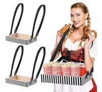 Tiangrid 2 Pcs Wooden Snack Trays with Strap 15 x 10x 2.7 Inch Movie Night Snack Popcorn Beverage Carrier Party Tray for 20's Theme Costume Accessory Carnival Prop Adult (Black and White Stripes)