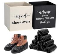 Tiangrid 200 Pcs Disposable Shoe Covers with 2 Pcs Collapsible Storage Dispenser Boxes Waterproof Non Slip Booties Foot Covers for Guests Indoor Open House Supplies, 10.4 x 10.4 x 11 Inch(Black)