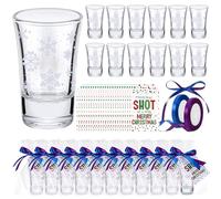 Tiangrid 24 Pcs Christmas Party Favor Shot Glasses 1.5oz Snowflake Holiday Glasses Bulk with Heavy Base Small Shot Cup with Christmas Card and Gift Bag and Ribbon for Xmas Gift Stocking Stuffer Supply