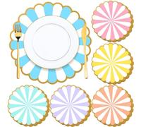 Tiangrid 48 Pcs Easter Pastel Disposable Paper Placemats 13 inch Spring Stripe Scalloped Table Mats for Easter Table Setting Wedding Bridal Birthday Kitchen Party Banquet Supplies(Multi Color)