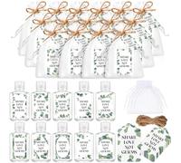 Tiangrid 50 Sets Mini Hand Sanitizer Bottles Bulk Wedding Favors for Guests 2oz Empty Travel Size Hand Sanitizer Bottles with 50 Organza Bags Thank You Tags for Bride Party (Eucalyptus,Black)