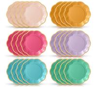 Tiangrid 72 Pcs Candy Color Paper Plates 9 Inch Rainbow Colorful Scalloped Paper Disposable Dinner Dessert Plates for Birthday Wedding Bridal Party Supplies, 6 Colors