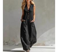 TIANHENGMart Casual Summer Romper for Women V-Neck Solid Color | Sleeveless wide leg design, dual side pockets, v-neckline, solid color pattern, regular fit length
