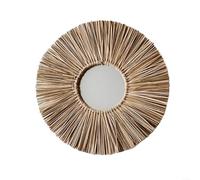 TIANHENGMart Round Straw Rope Rope Wall Mirror 40x40cm, Decorative Rattan Hanging Mirror for Home Bathroom Living Room Bedroom, Natural Farmhouse Style with Wooden Beads Edging