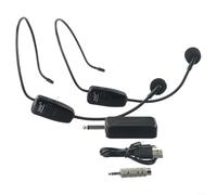 TIANHENGMart UHF Wireless Microph System Dual Headset Mic Rechargeable 50m Range Anti-Howling for Teaching Speech Conference Yoga Podcast Black