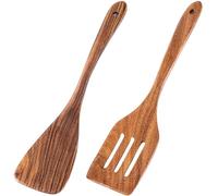 Tianher Wooden Spatula,2 Pieces Wooden Spoons Cooking Utensils Set with Long Handle Suitable for Non Stick and Frying Pans Kitchen Gift Cooking Essentials Brown 30cm