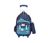 TIANHEY Heavy Duty Travel Bag with Universal Trolley, Kids Trolley, Primary School Bag, 6 Wheels, Stair Climbing Backpack for Boys, Large Travel Bag with Pencil Case, dark blue, 90x27x16cm