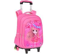 TIANHEY Heavy Duty Universal Trolley Travel Bag Primary School Kids Trolley School Bag for Girls Roll Over Protection 6 Wheels Stair Climbing Backpack Princess Style Removable Bar, Pink (pink 2), S