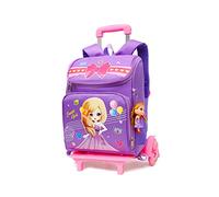 TIANHEY Heavy Duty Universal Trolley Travel Bag Trolley Bags for Primary School Students Girls Princess Style School Bag 6 Wheels Stair Climbing Shoulder Bag, Purple, 40x31x15cm