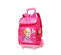TIANHEY Heavy Duty Universal Trolley Travel Bag Trolley Bags for Primary School Students Girls Princess Style School Bag 6 Wheels Stair Climbing Shoulder Bag, Rose-red, 40x31x15cm