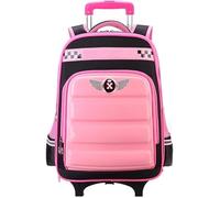 TIANHEY Heavy Duty Universal Trolley Travel Bag Trolley School Bag Primary School Boys Girls School Bag Load Reduction 6-12 Years Old Backpack with Wheels Waterproof 2 Wheels, (Pink), (Free)