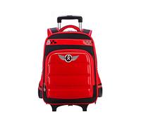 TIANHEY Heavy Duty Universal Trolley Travel Bag Trolley School Bag Primary School Boys Girls School Bag Load Reduction 6-12 Years Old Backpack with Wheels Waterproof 2 Wheels, (Red), (Free)