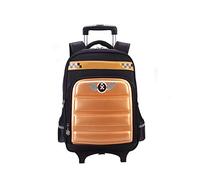 TIANHEY Heavy Duty Universal Trolley Travel Bag Trolley School Bag Primary School Boys Girls School Bag Load Reduction 6-12 Years Old Backpack with Wheels Waterproof 2 Wheels, (Gold), (Free)