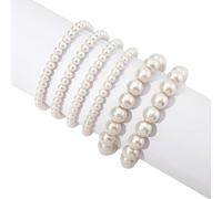 TIANHONGYAN 6 Pcs White Pearls Bracelets for Women Boho Pearls Bracelets Set Elastic Stackable Faux Pearl Bracelets Halloween Prom Party Christmas Jewelry Gift, S, faux pearl, no gemstone