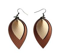 TIANHONGYAN Boho Leather TearDrop Leaf Earrings for Women Handmade Bohemian Lightweight Double Layered Leather Dangle Drop Earring Jewelry Gift, S, Leather, No Gemstone